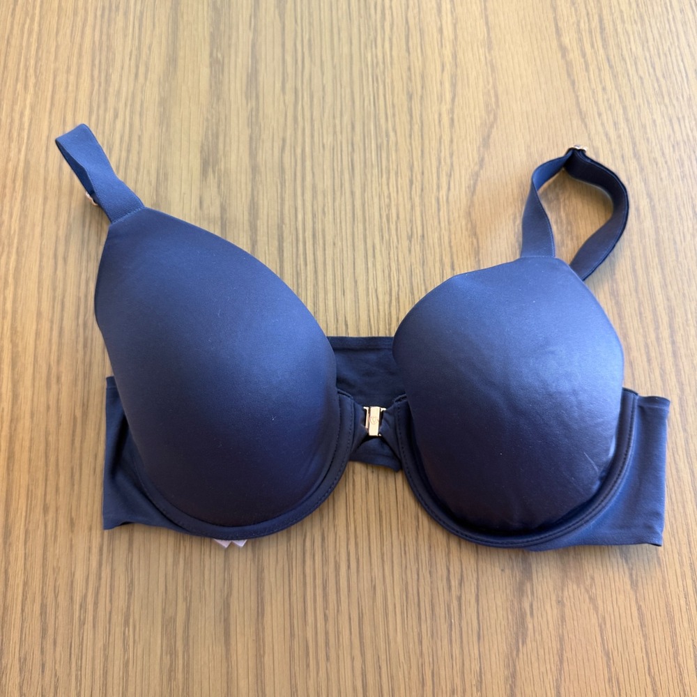 Victoria's Secret Perfect Coverage Bra Womens 34C Navy Blue Front Clasp